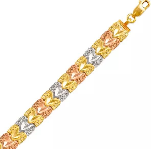 NEW 14K TRI COLOR GOLD FACETED DIAMOND CUT BRACELET 8mm (1 of 2)