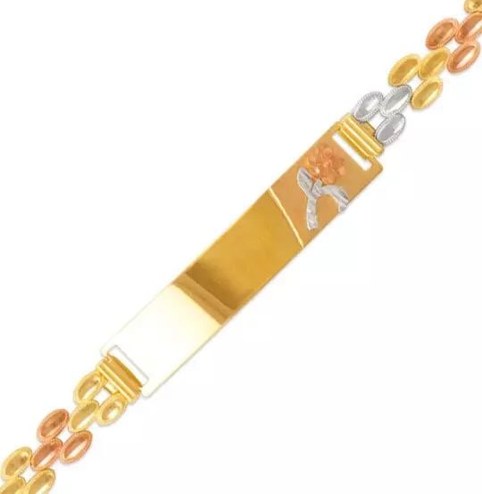 NEW 14K TRI COLOR GOLD FACETED DIAMOND CUT ID BRACELET 9.7 mm (1 of 2)