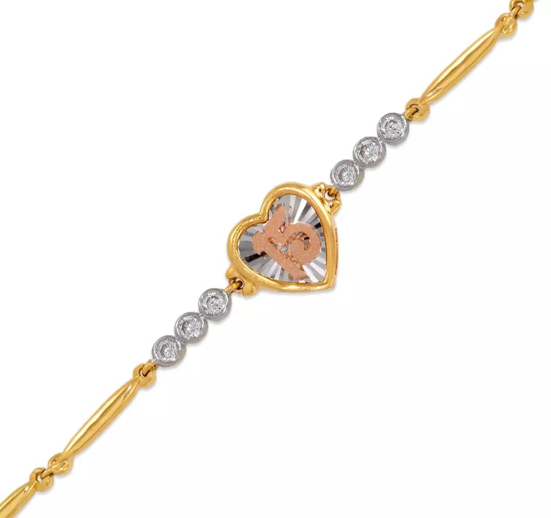 NEW 14K TRI COLOR GOLD FANCY 15 ANOS CZ BRACELET 2mm (1 of 2)