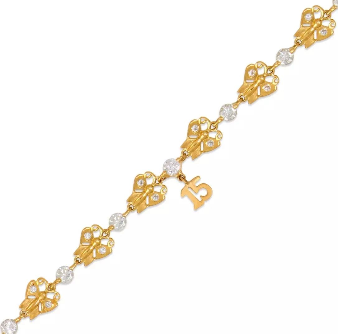 NEW 14KY YELLOW GOLD FANCY 15 ANOS CZ BRACELET (1 of 2)