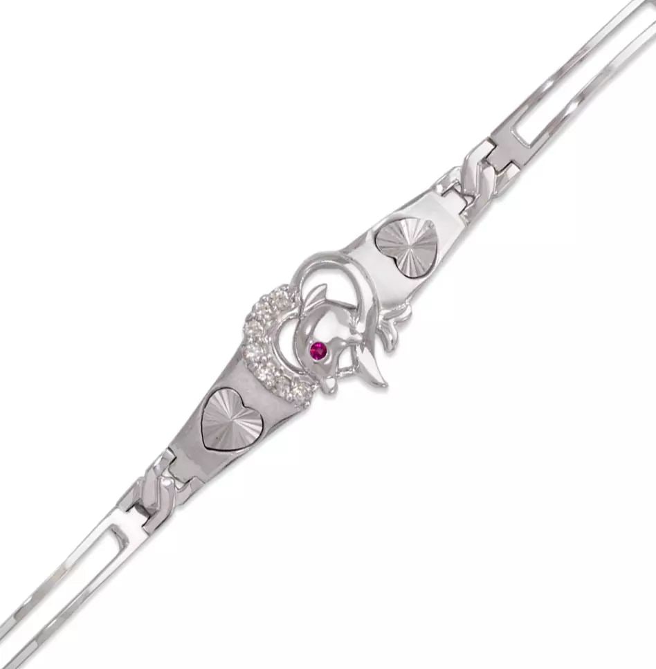 NEW 14K WHITE GOLD FANCY DOLPHIN CZ BRACELET (1 of 2)