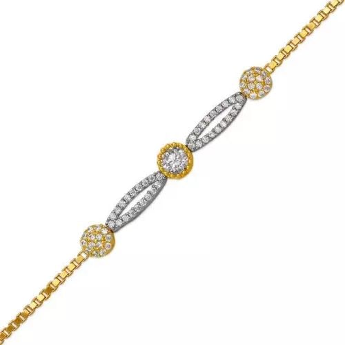 NEW 14K TWO TONE GOLD LADIES HIGH POLISHED CZ BRACELET 6mm (1 of 2)