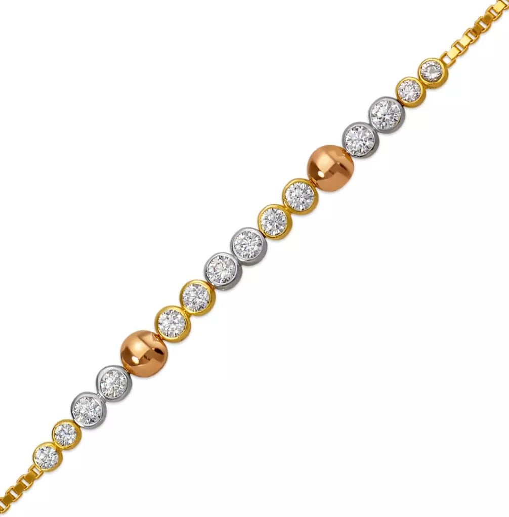 NEW 14K TRICOLOR GOLD LADIES HIGH POLISHED CZ BRACELE 5mm (1 of 2)