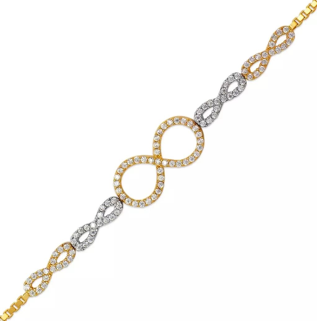 NEW 14K TRICOLOR GOLD LADIES HIGH POLISHED CZ BRACELET (1 of 2)