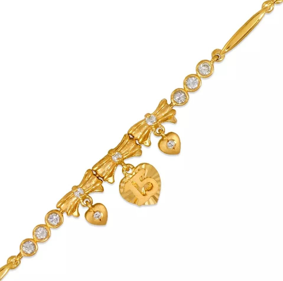 NEW 14K YELLOW GOLD FANCY 15 ANOS CZ BRACELET (1 of 2)