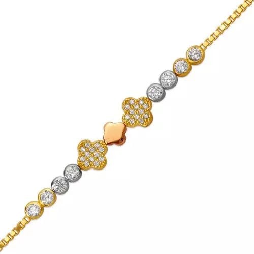 NEW 14K TRICOLOR GOLD LADIES HIGH POLISHED CZ BRACELE 7mm (1 of 2)