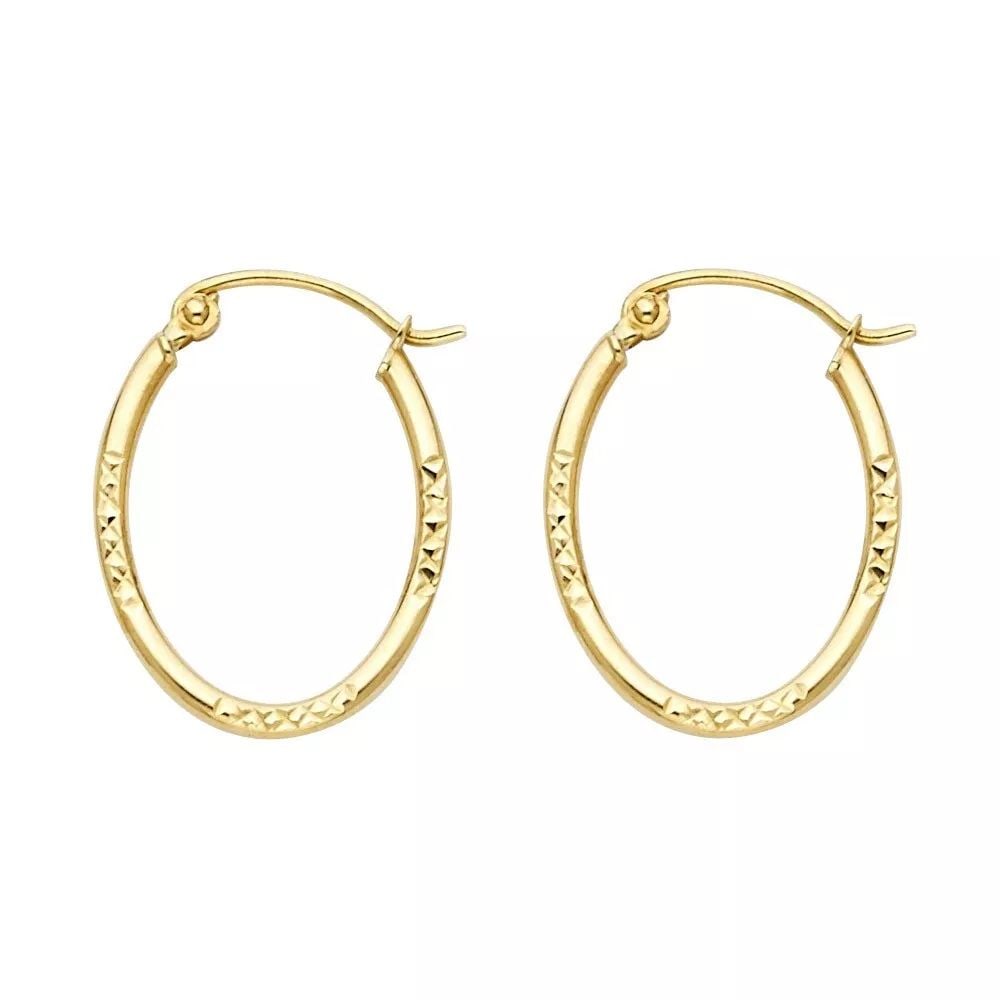 NEW 14K YELLOW GOLD DC OVAL HOOP EARRINGS (1 of 2)