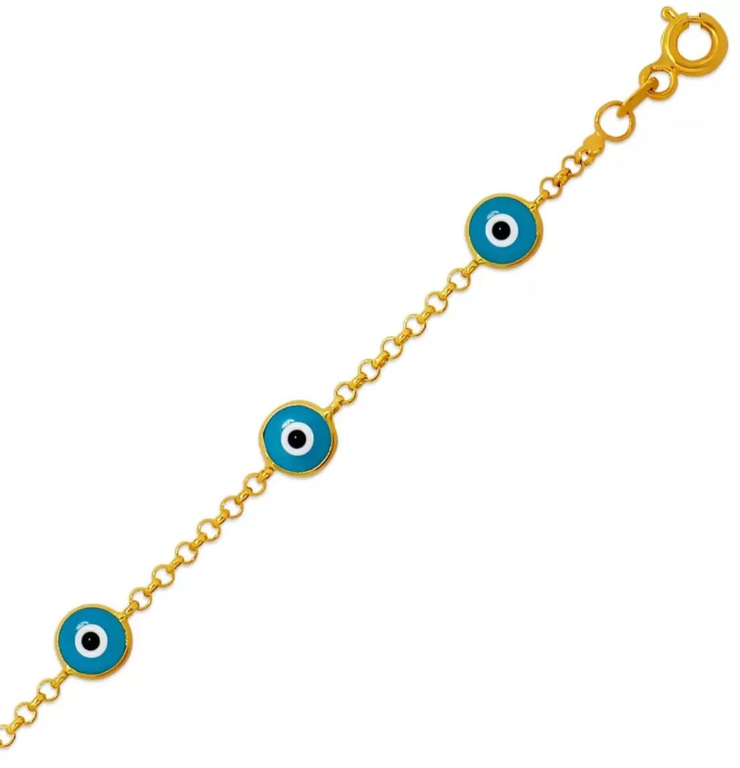 NEW 14K YELLOW GOLD EVIL EYE BRACELET 6mm (1 of 2)