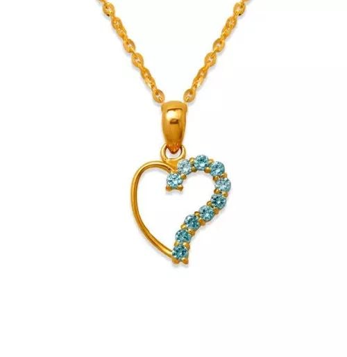 NEW 14K YELLOW GOLD HEART BLUE CZ PENDANT (1 of 2)