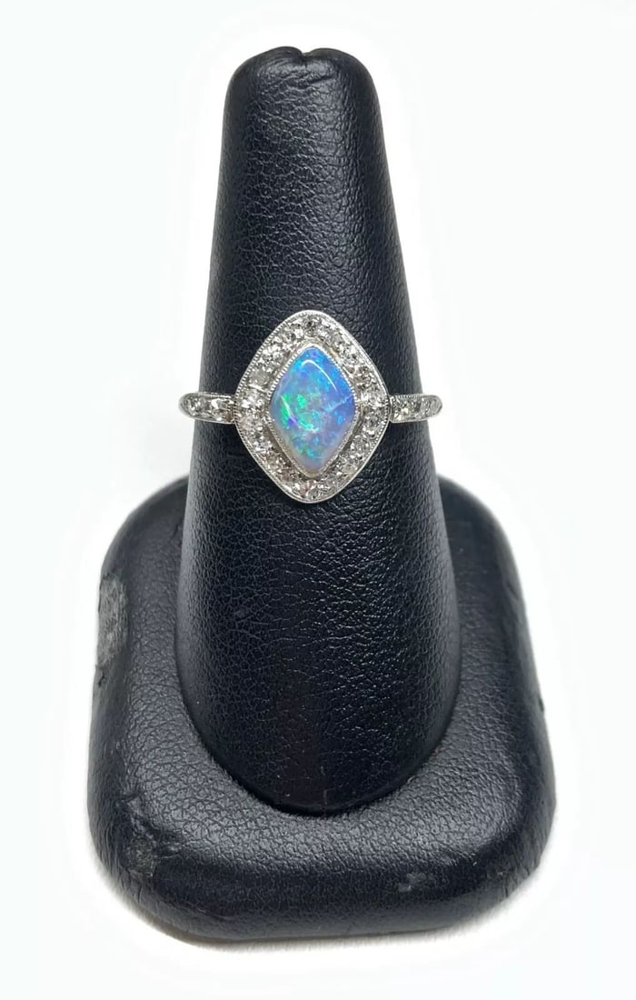 18K WHITE GOLD OPAL RING WITH DIAMONDS (1 of 2)