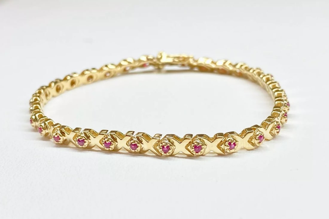 14K YELLOW GOLD BRACELET WITH NATURAL RUBIES (1 of 2)