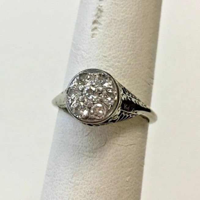 14K WHITE GOLD FILIGREE RING WITH DIAMONDS SIZE: 5.75 (1 of 2)