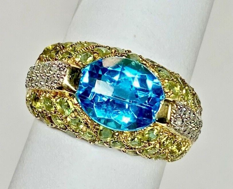 14K YELLOW GOLD RING WITH BLUE TOPAZ, PERIDOT AND DIAMONDS (1 of 2)