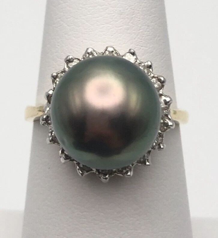 18K GOLD RING WITH 11MM TAHITIAN PEARL AND 0.30 CARATS OF DIAMONDS SIZE: 6.5 (1 of 2)