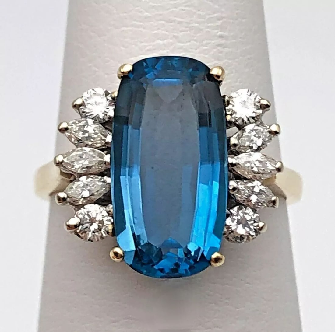 14K GOLD RING SET WITH BLUE TOPAZ AND 0.40CTS OF DIAMONDS SIZE: 6 (1 of 2)