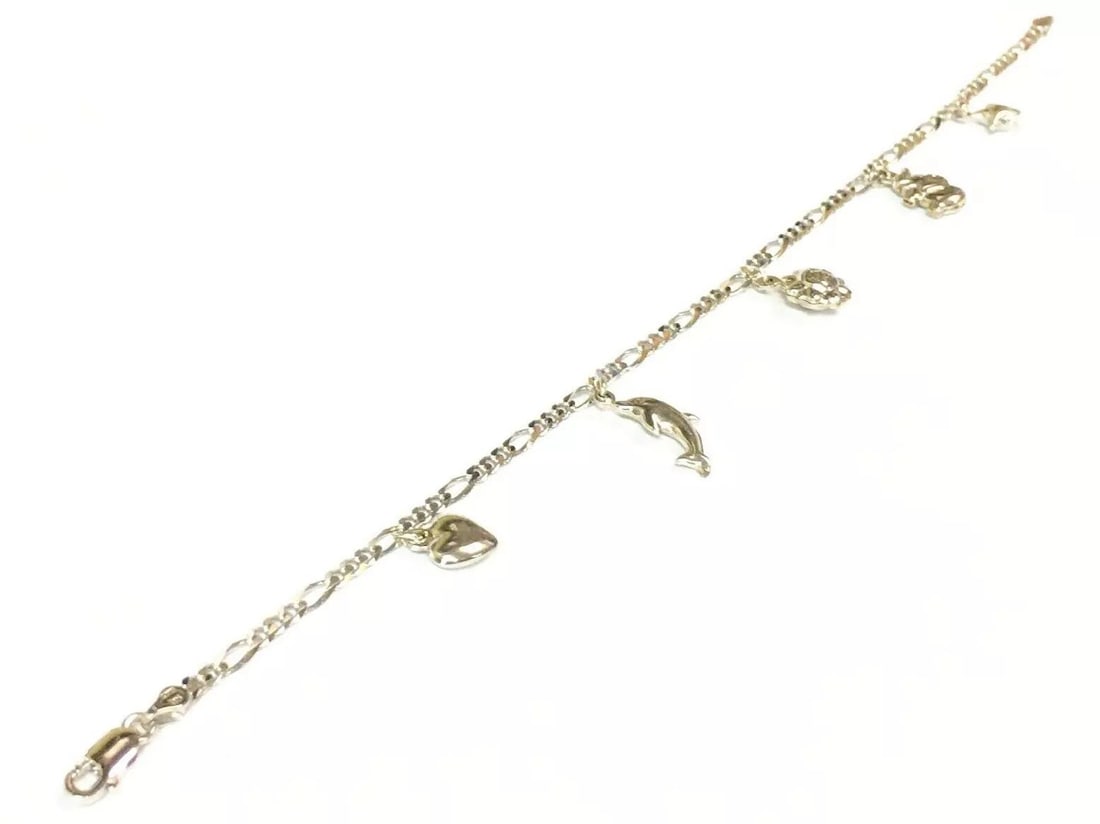 14K WHITE GOLD WOMAN'S ANKLET WITH MULTIPLE CHARMS 9 INCHES (1 of 2)
