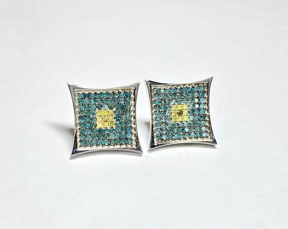 10K WHITE GOLD EARRINGS WITH 1CTW BLUE AND YELLOW DIAMONDS (1 of 2)