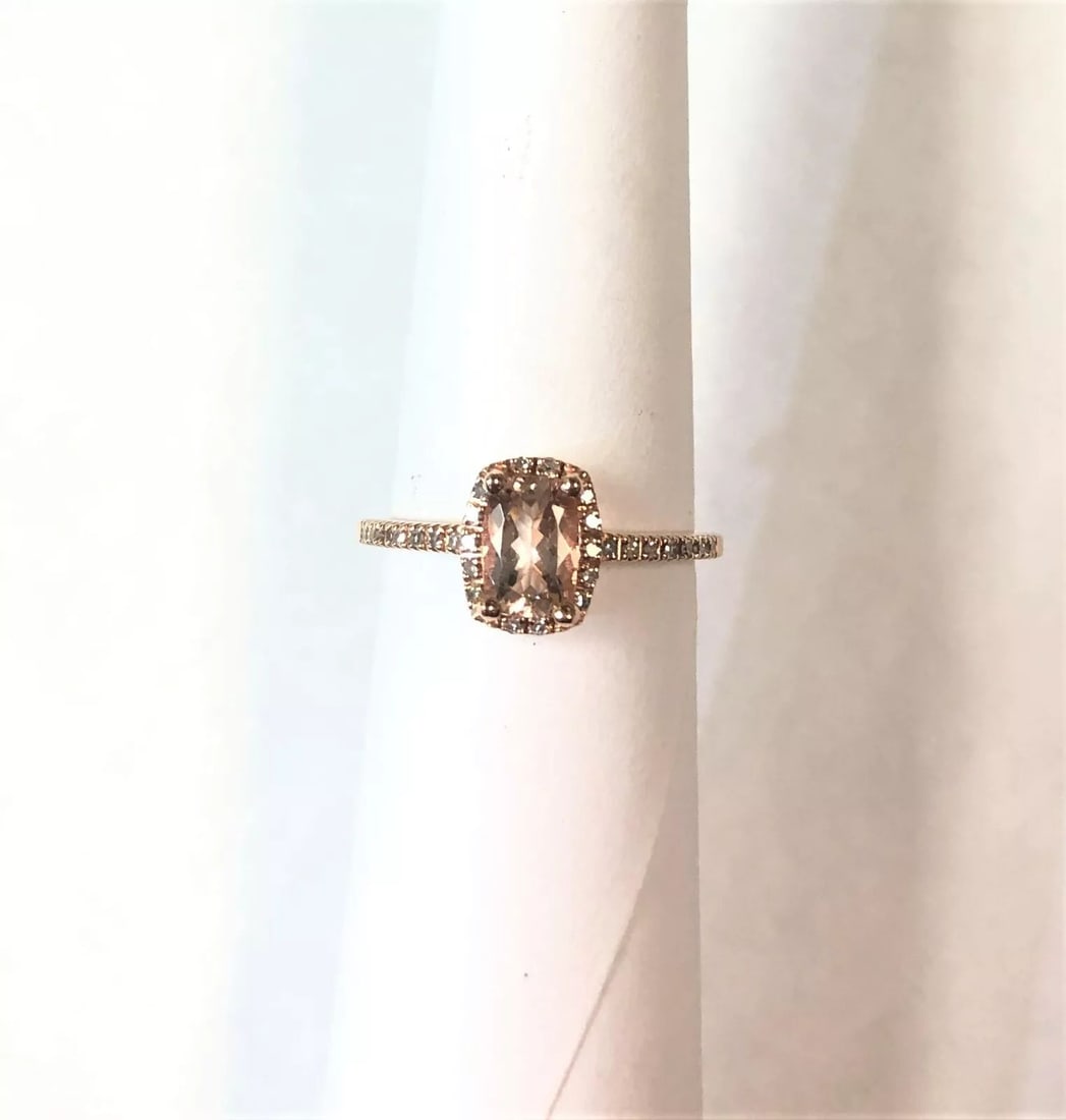 QCD 14K ROSE GOLD RING WITH MORGANITE AND DIAMONDS   (SIZE: 7) (1 of 2)