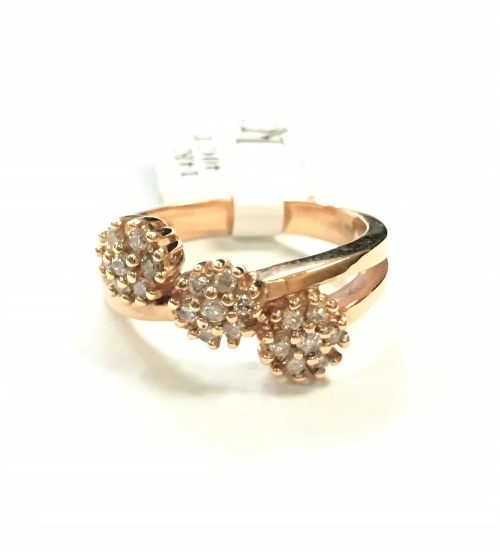 WOMEN'S 14K ROSE GOLD RING FLOWER STYLE WITH DIAMONDS (SIZE: 7) (1 of 2)