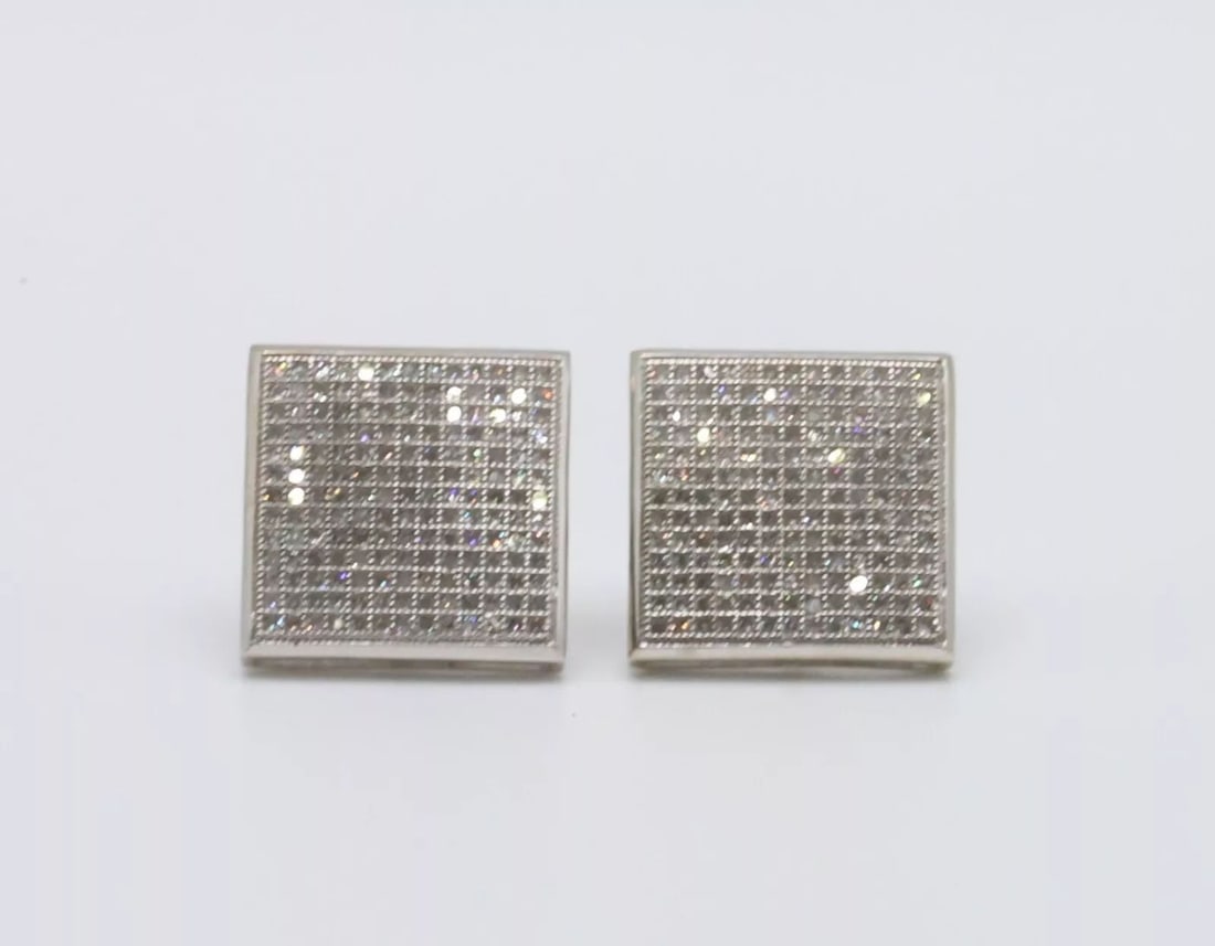 10K WHITE GOLD SQUARE EARRINGS WITH 1.00CTW MICROPAVE DIAMONDS (1 of 2)
