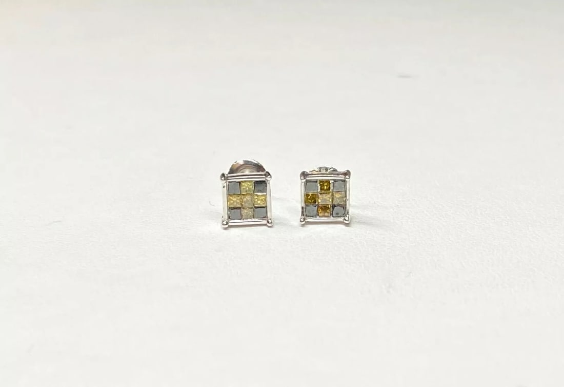 14K WHITE GOLD EARRINGS WITH YELLOW AND BLACK DIAMONDS (1 of 2)