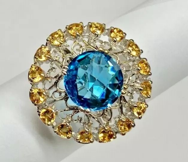 WOMEN'S 14K WHITE GOLD RING WITH BLUE TOPAZ AND CITRINE (1 of 2)
