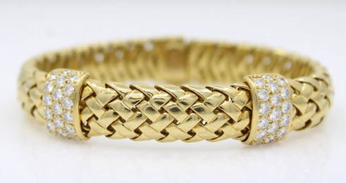 TIFFANY & CO. 18K YELLOW GOLD VANNERIE NATURAL DIAMOND WOVEN BRACELET 52.7GR