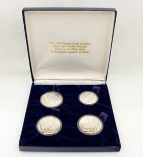 1980 OLYMPIC SILVER PROOF 4-COIN SET SUMMER & WINTER GAMES CHINA MINT: 1980 OLYMPIC SILVER PROOF 4-COIN SET SUMMER & WINTER GAMES CHINA MINT Description 1980 Olympic Silver Proof 4-Coin Set Summer & Winter Games China Mint The 4 sports depicted are Football, Equestrian,