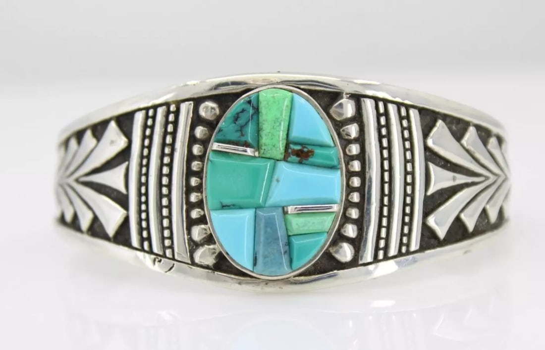 SUPERSMITH INC DAVID ROSALES NAVAJO STERLING SILVER & TURQUOISE 6" CUFF BRACELET (1 of 2)