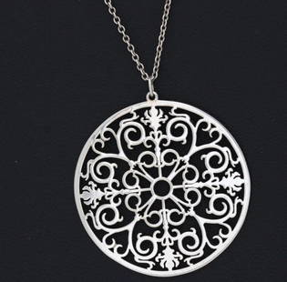 TIFFANY & CO. STERLING SILVER ENCHANT ROUND MEDALLION PENDANT W/ 20" NECKLACE: TIFFANY & CO. STERLING SILVER ENCHANT ROUND MEDALLION PENDANT W/ 20" NECKLACE Description Tiffany & Co. Sterling Silver Enchant Round Medallion Pendant w/ 20" Necklace Necklace is in good condition. M