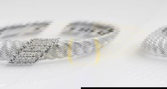 JUDITH RIPKA 925 STERLING SILVER & GOLD CABLE STATION HINGED CUFF 6" BRACELET: JUDITH RIPKA 925 STERLING SILVER & GOLD CABLE STATION HINGED CUFF 6" BRACELET Description Judith Ripka 925 Sterling Silver & Gold Cable Station Hinged Cuff 6" Bracelet Item is in great condition. May