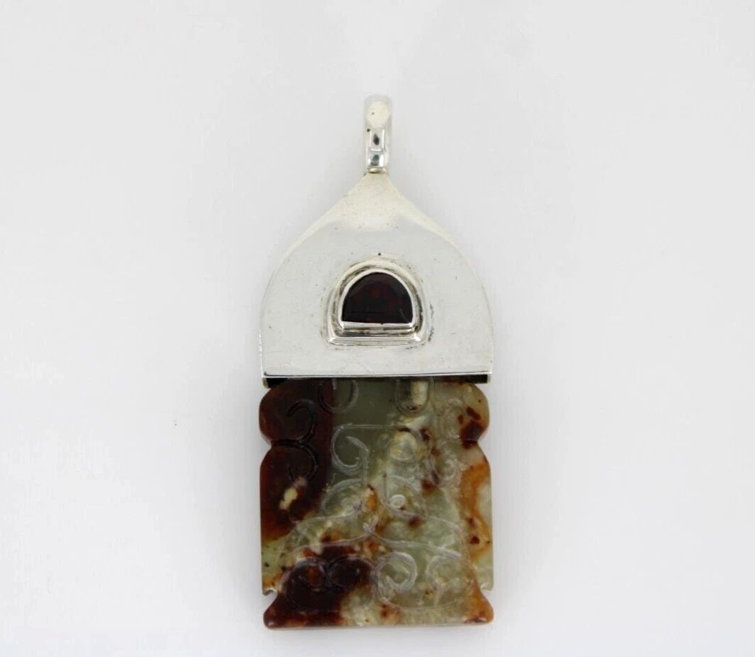 SAJEN DESIGN STERLING SILVER MEXICAN CRAZY LACE AGATE & GARNET 2.5" PENDANT (1 of 2)