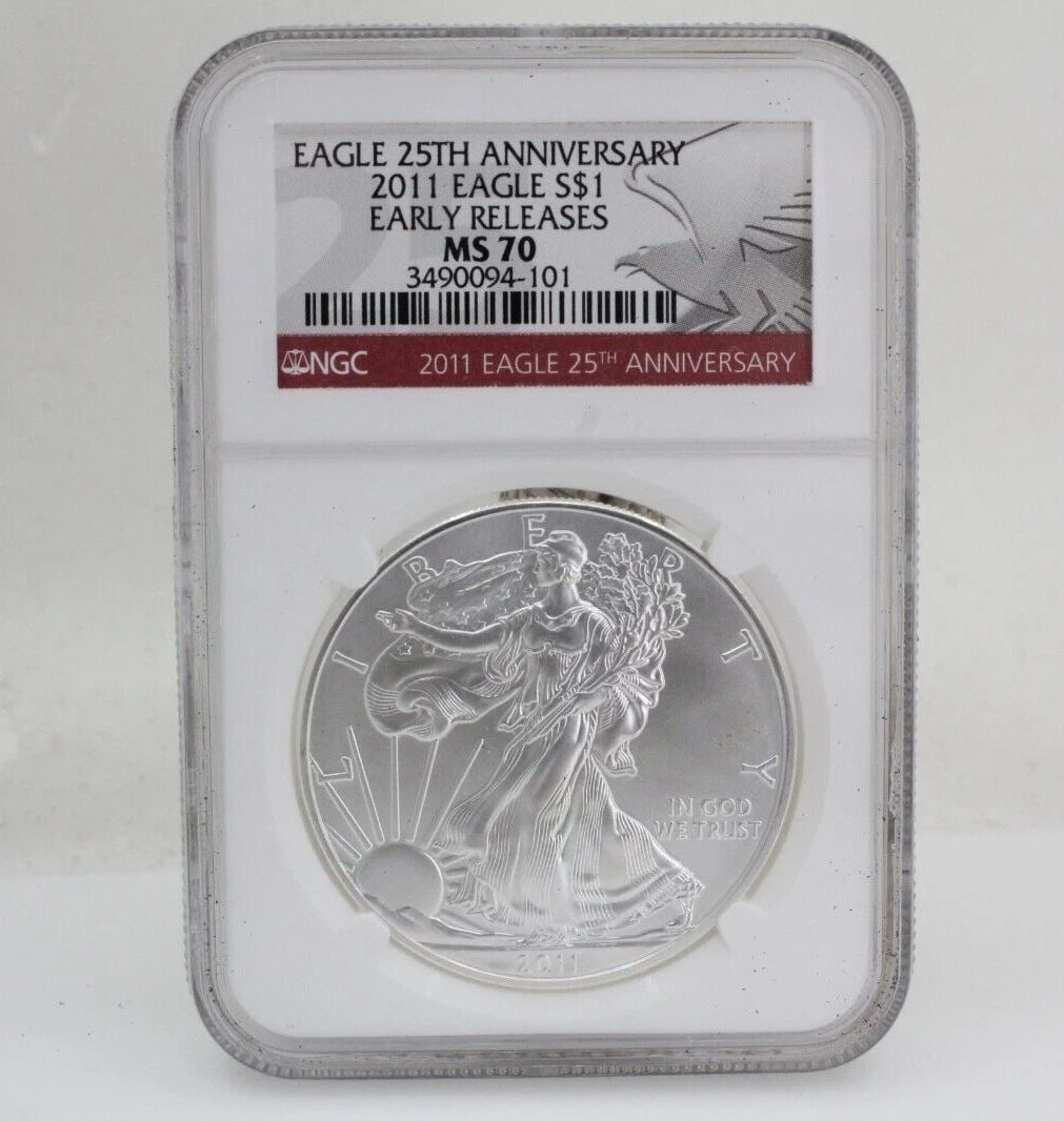 2011 SILVER AMERICAN EAGLE NGC MS70 EARLY RELEASE 25TH ANNIVERSARY (1 of 2)