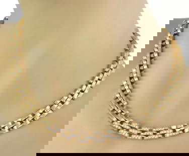 DIAMOND 18K PANTHER NECKLACE 3 ROW S IN HEAVY YELLOW GOLD  83 GRAMS: DIAMOND 18K PANTHER NECKLACE 3 ROW S IN HEAVY YELLOW GOLD 83 GRAMS Estate 1.00ct Diamond 18k Gold 3 Row Panther Link Necklace LIQUIDATION Description This beautiful necklace is crafted from 18k yellow
