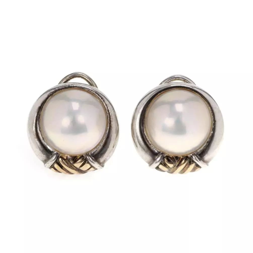 TIFFANY & CO EARRINGS PEARL SILVER 18K GOLD CLIP ON MABE PEARLS VINTAGE (1 of 2)