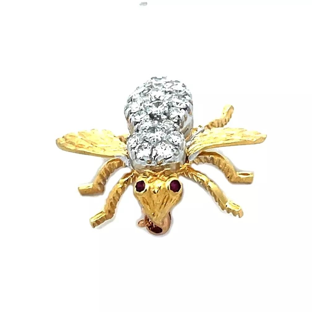 HERBERT ROSENTHAL DIAMOND GOLD BEE PIN 18K TWO TONE VINTAGE (1 of 2)