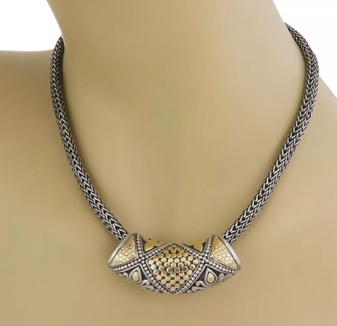 JOHN HARDY NECKLACE DOTS 925 SILVER 18K GOLD LARGE SLIDE PENDANT (1 of 2)