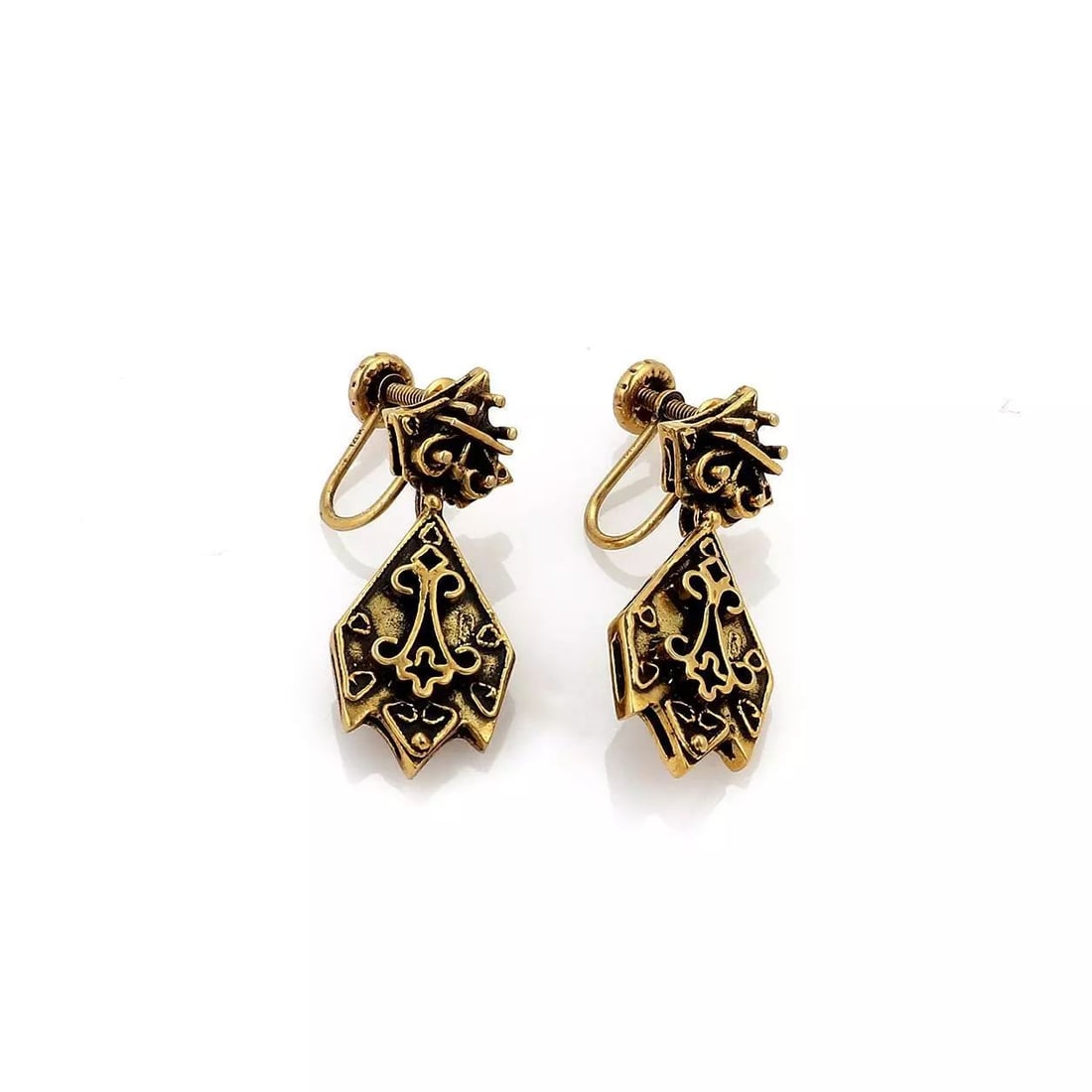 ANTIQUE 14K YELLOW GOLD FANCY DROP DANGLE SCREW BACK EARRINGS LIQUIDATION!! (1 of 2)