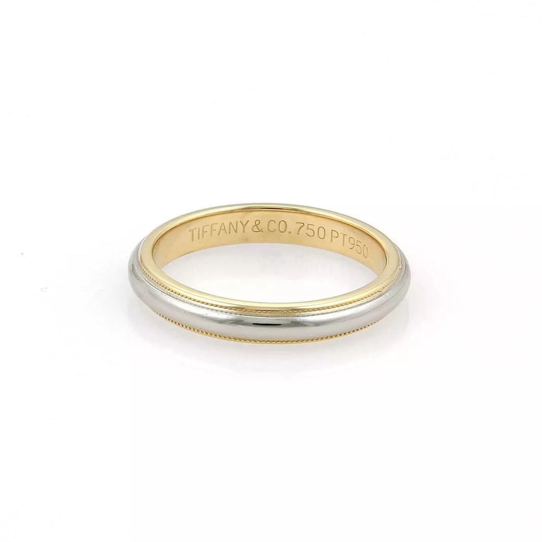 TIFFANY & CO WEDDING RING PLATINUM 18K YELLOW GOLD MILGRAIN 3.5MM BAND (1 of 2)
