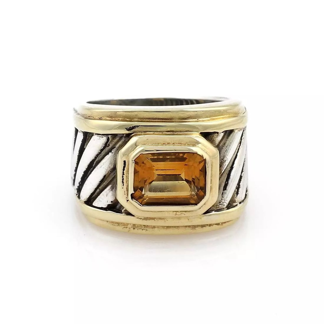 DAVID YURMAN 1.50CT CITRINE 14K GOLD 925 SILVER CIGAR CABLE BAND RINGLIQUIDATION (1 of 2)