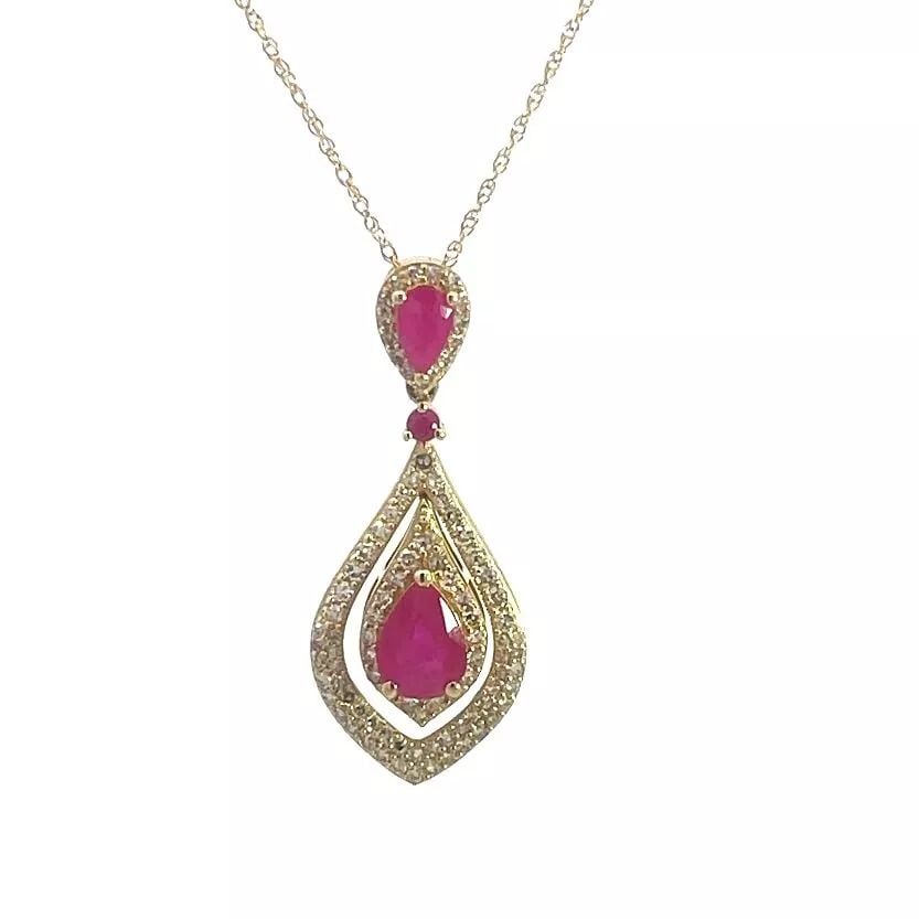 RUBY 14K GOLD PENDANT DIAMOND YELLOW CHAIN NECKLACE (1 of 2)