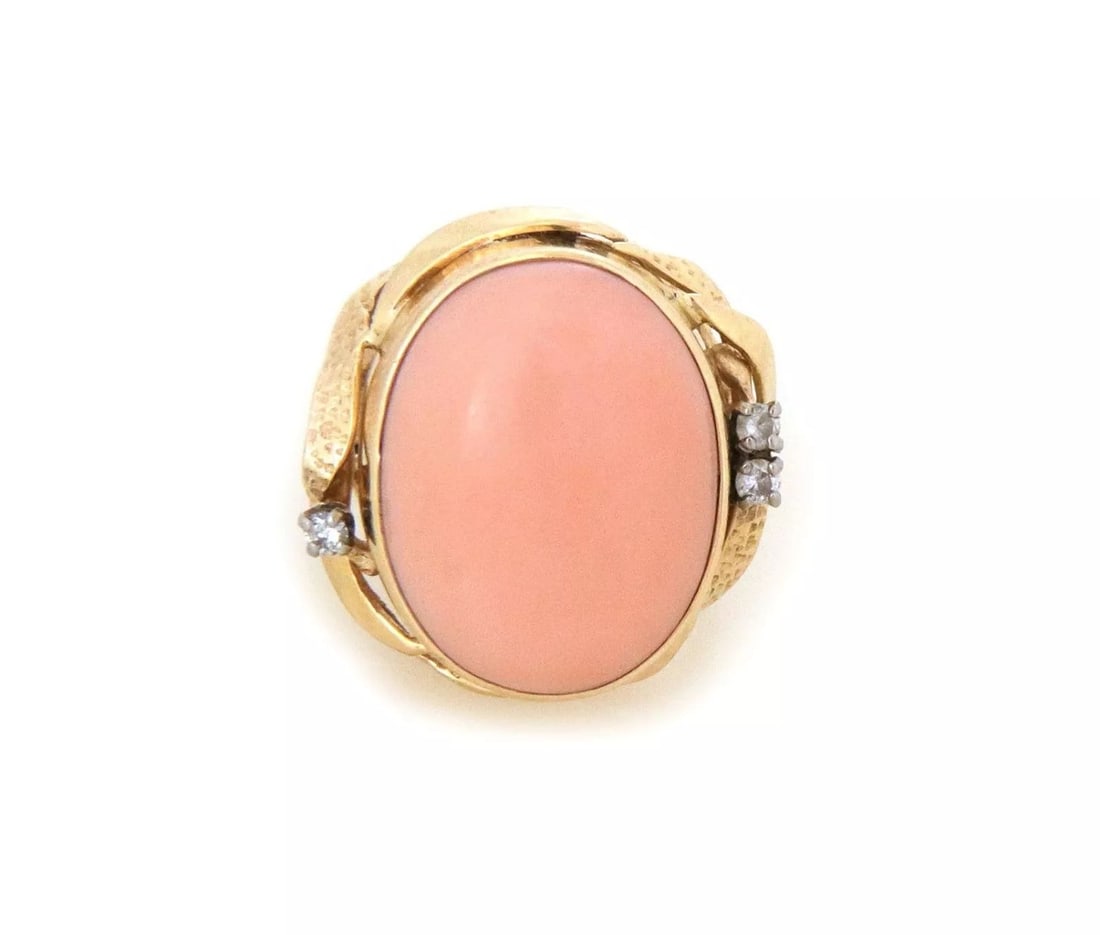 VINTAGE DIAMOND CORAL 14K YELLOW GOLD OVAL RING SIZE 7 - LIQUIDATION (1 of 2)