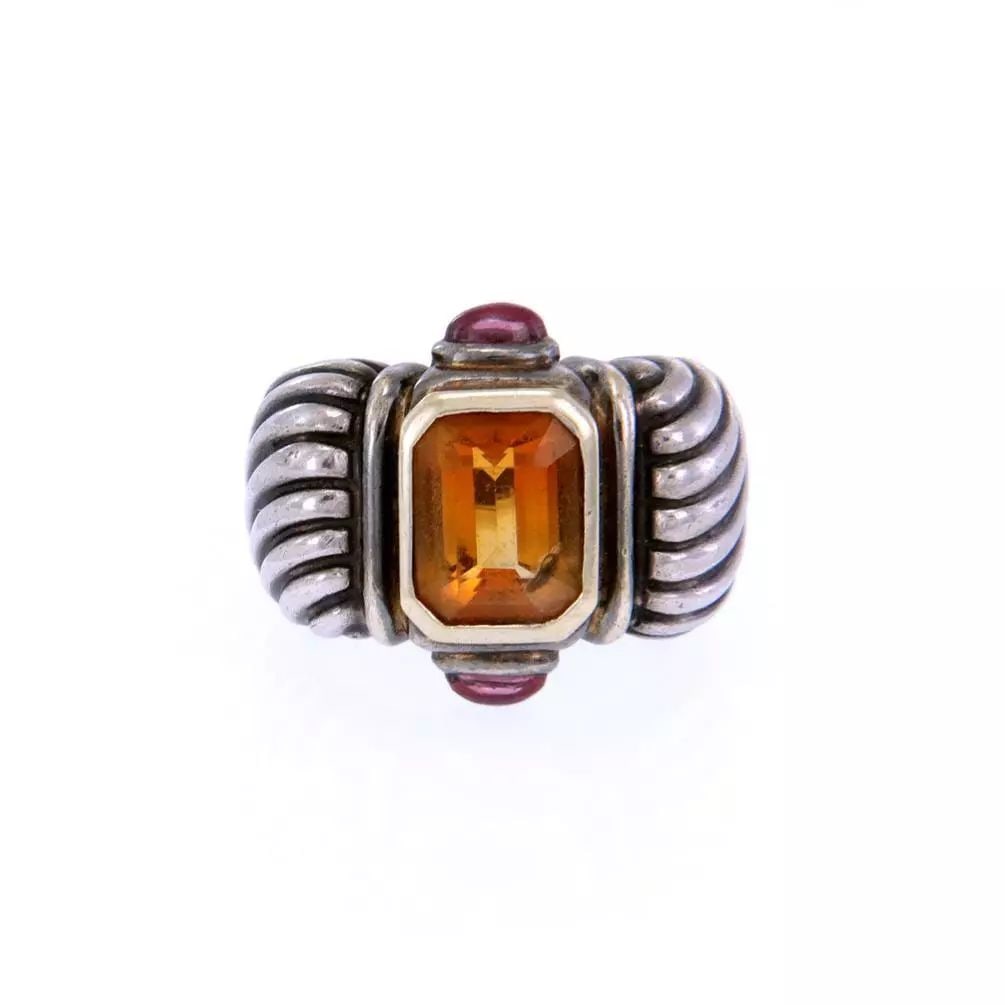 DAVID YURMAN TOURMALINE CITRINE 14K GOLD 925 SILVER CABLE RING (1 of 2)