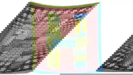 AUTHENTIC HERMES CASHMERE SCARF H EN VOYAGE ANAMORPHEE 90CM LUGGAGE WRAP 2009: AUTHENTIC HERMES CASHMERE SCARF H EN VOYAGE ANAMORPHEE 90CM LUGGAGE WRAP 2009 H en Voyage Anamorphee Height & Width: 90cm (35.4 inches) 65% Cashmere, 35% Silk Green, Blue, Maroon Square Scarf Female,