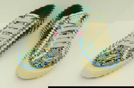 AUTHENTIC GUCCI LADIES TENNIS SHOES 1977 LIBERTY OF LONDON SNEAKERS FLORAL BLUE: Authentic Gucci Ladies Tennis Shoes 1977 Liberty of London Sneakers Floral Blue