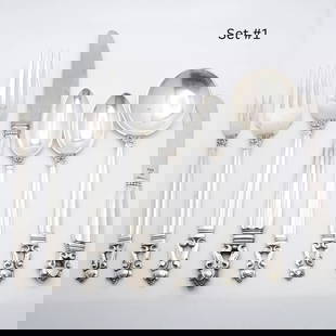 GEORG JENSEN JOHAN ROHDE STERLING SILVER ACORN 8 PIECE FLATWARE SET NO MONOGRAM: GEORG JENSEN JOHAN ROHDE STERLING SILVER ACORN 8 PIECE FLATWARE SET NO MONOGRAM Vintage Georg Jensen Design by Johan Rohde Sterling Silver Acorn Pattern 8-Piece Flatware Set No Monogram - Great Estate