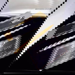 MONTBLANC MEISTERSTUCK SOLITAIRE GOLD BALLPOINT PEN - PAPER & BOX: MONTBLANC MEISTERSTUCK SOLITAIRE GOLD BALLPOINT PEN - PAPER & BOX Montblanc Meisterstuck Solitaire Vintage Gold Ballpoint Pen Serial # 04129 Certification Paper & Original Box Included
