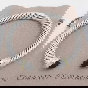 DAVID YURMAN STERLING SILVER 14K YELLOW GOLD ONYX 7MM CABLE CUFF MEDIUM BRACELET: David Yurman Cable Classic Sterling Silver & 14K Yellow Gold Black Onyx Gemstone Cuff Medium Bracelet Fits up to Relax 6" - 6.5" Snug Wrist Width - 7mm Thick Est. Retail - $800 USD Total Weight - 40.3