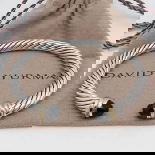 DAVID YURMAN STERLING SILVER 14K GOLD ONYX 7MM CABLE MEDIUM CUFF BRACELET POUCH: DAVID YURMAN STERLING SILVER 14K GOLD ONYX 7MM CLASSIC CABLE BRACELET 6.75" David Yurman Sterling Silver & 14K Yellow Gold Onyx Gemstone Classic Cable Ladies' Cuff Bracelet Fits up to 6.5"- 6.75" Wris