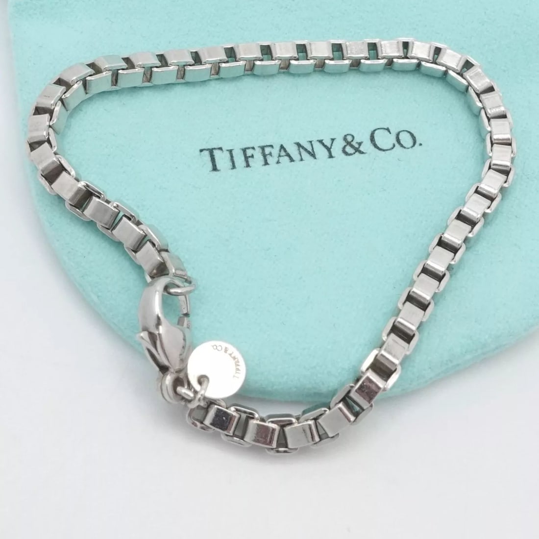 TIFFANY & CO. STERLING SILVER 4MM VENETIAN LINK CHAIN MEDIUM BRACELET 7.5" LONG (1 of 2)